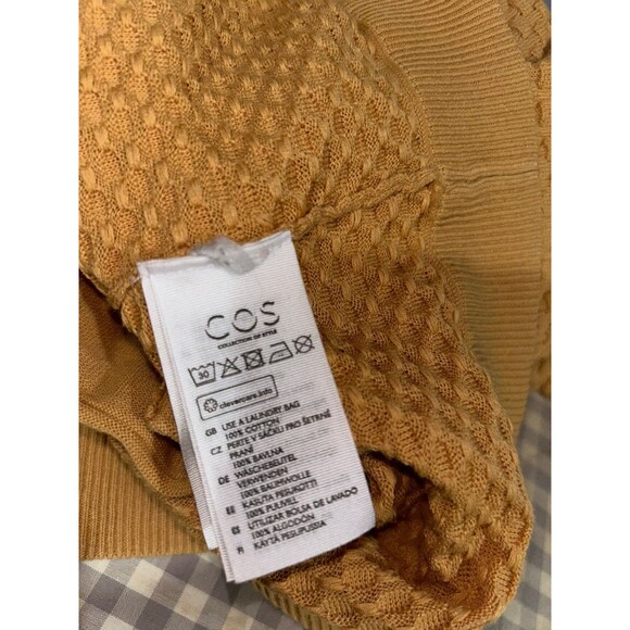 COS Women’s Textured Cotton V-Neck Cardigan Sweater size XS Mustard Tan Elegant - Picture 9 of 10